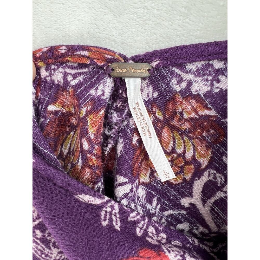 Free People Purple Floral Boho Tunic Top Open Back Bell Sleeve Womens Large - Picture 2 of 12